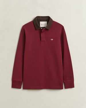 Regular Fit Long Sleeve Logo Detail Polo Shirt in Burgundy