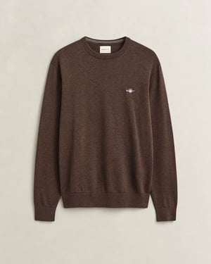 Regular Fit Long Sleeve Logo Detail Jumper in Dark Brown