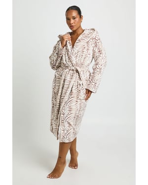 Plus Zebra Print Fleece Hooded Long Dressing Gown
