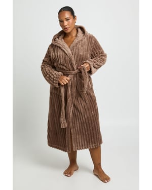 Plus Ribbed Fleece Hooded Long Dressing Gown