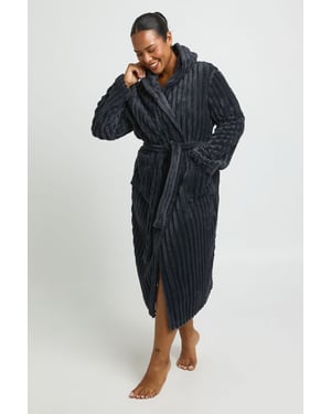 Plus Ribbed Fleece Hooded Long Dressing Gown