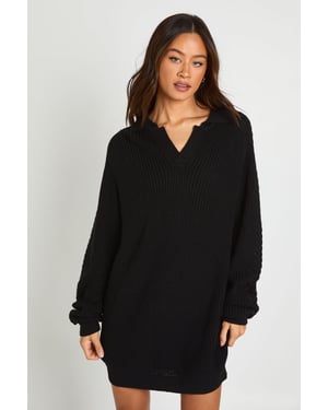 Tall Chunky Knit Collared V Neck Jumper Dress
