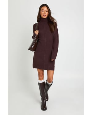 Tall High Neck Seam Detail Knitted Mini Jumper Dress