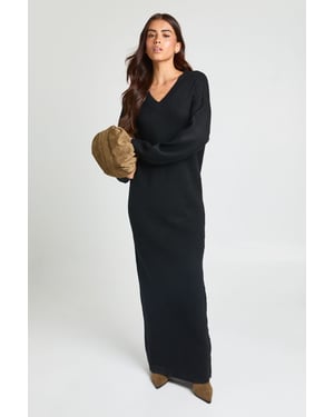 V Neck Long Sleeve Knitted Maxi Dress