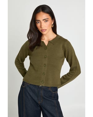 Rib Knit Collared Knitted Cardigan