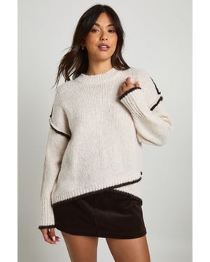 Asymmetric Hem Knitted Crew Neck Jumper
