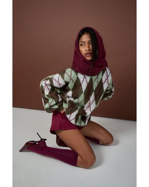 Brushed Knit Argyle Oversized Knitted Jumper