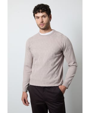Oatmeal Argyle Jacquard Knitted Crew Neck Jumper