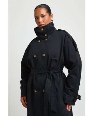 Plus Funnel Neck Double Breasted Trench