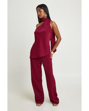 Wrap Scarf Detail Top and Wide Leg Trouser Co-ord