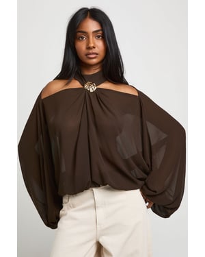 Trim Detail Cold Shoulder Blouse