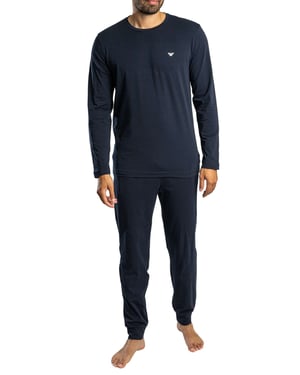Emporio Armani Jersey Pyjamaset Met Lange Mouwen, Blauw