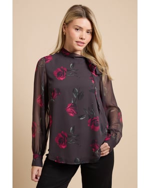Floral Printed Chiffon Pussy Bow Tie Blouse