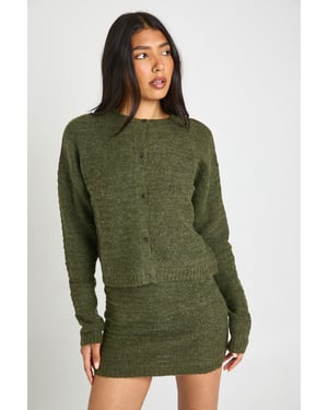 Tall Textured Knit Button Through Knitted Cardigan and Mini Skirt Co-Ord