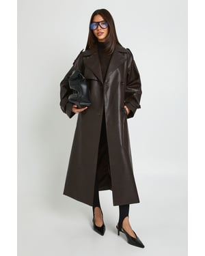Faux Leather Belted Trench Coat