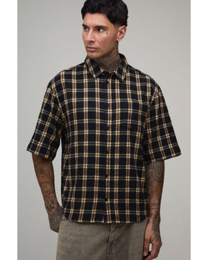 Tall Essential Oversized Curve Hem Flannel Half Sleeve Shirt