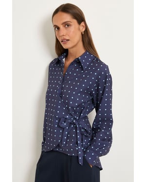 Polka Dot Tie Side Satin Shirt