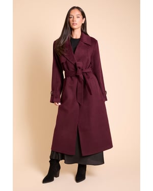 Wrap Double Breasted Belted Wool Look Coat