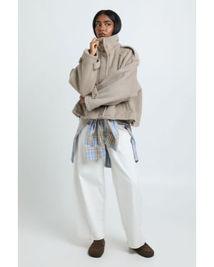 Funnel Neck Wool Look Jacket