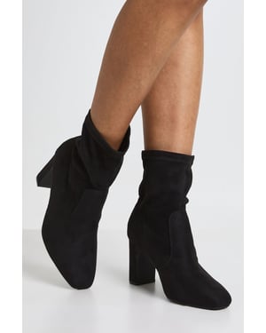 Wide Fit Faux Suede Block Heel Sock Boots