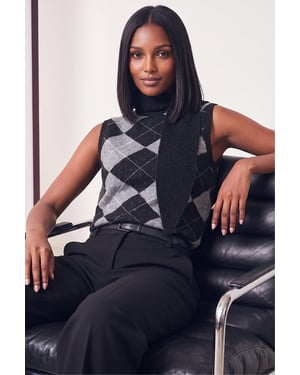 Argyle Tie Neck Knitted Jumper
