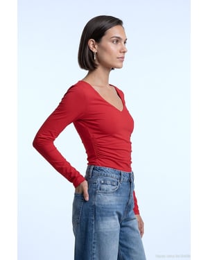 Slim Fit V-hals Gebreide Blouse