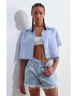 Dames Korte Linnenmix Blouse