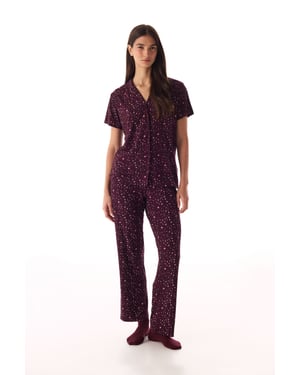 Luipaard Geribbelde Korte Mouwen Shirt Broek Pyjama Set