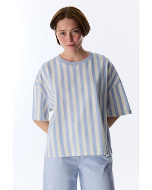 Ontspannen Club Gestreepte Korte Mouwen T-shirt Pyjama Top