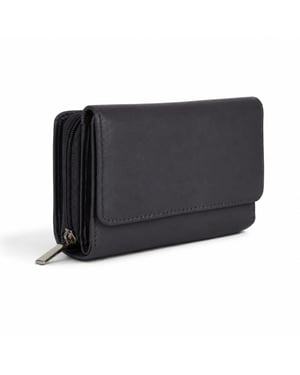 Women’s Genuine Leather RFID Zip Around Purse Wallet in Black