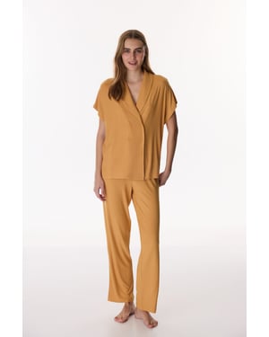 Kanel Margot Ribbade Korta Ärmar Byxor Pyjamas Set