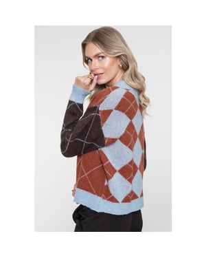 Geisha 64558-70 775 vest argyle toffee/brown/light blue