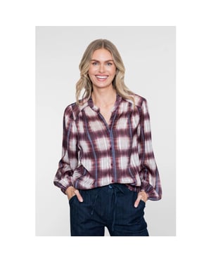 Geisha 63576-70 010 blouse check lurex off-white/port/blue