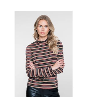 Geisha 62593-70 720 t-shirt stripe & lurex sand/stone/black/copper