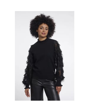 Rino & Pelle Janique.5002612 rino en pelle knitted pullover with fancy long sleeves black