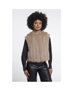 Rino & Pelle Alvita.7002612 rino en pelle faux fur waistcoat with hook & eye closure oat