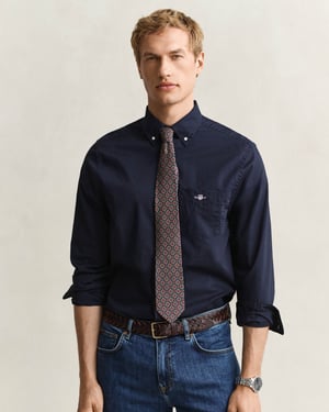 Regular Fit Long Sleeve Logo Detail Shirt in Dark Navy