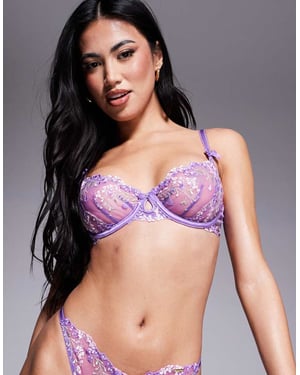 Boux Avenue floral balconette bra in purple
