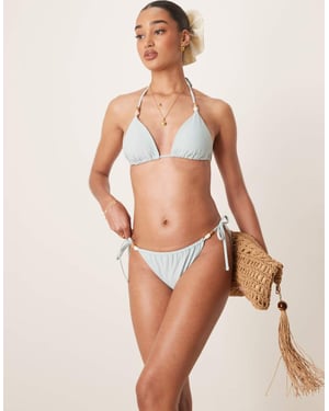 Abercrombie & Fitch badbikini med knyt i sidan och pärldetalj i blått