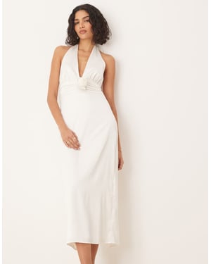 Abercrombie & Fitch brudplunge rosett kolumn halter maxiklänning i vitt