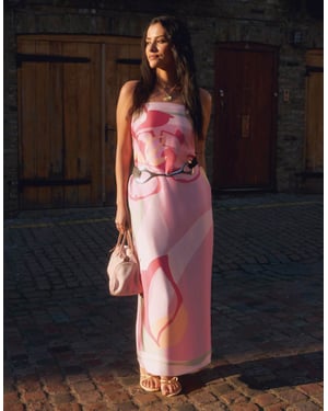 Abercrombie & Fitch satäng off-shoulder maxiklänning i rosa blommönster