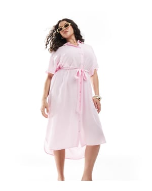 Vero Moda Curve skjorta midiklänning med knytbälte i rosa