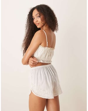 Abercrombie & Fitch nightwear scallop trim flippy shorts in white