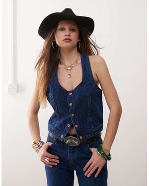 Wrangler co-ord denimtop med knappar framtill och heltryck i mörkblått