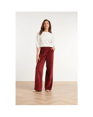 Smashed Lemon Velours broek met wijde pijpen |