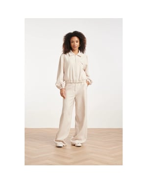 Smashed Lemon Velours broek met wijde pijpen |
