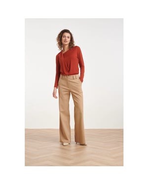 Smashed Lemon Zandkleurige flared broek met witte pinstripe |