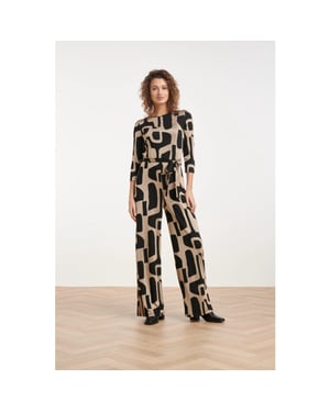 Smashed Lemon Jumpsuit met een abstracte print in zwart en beige |