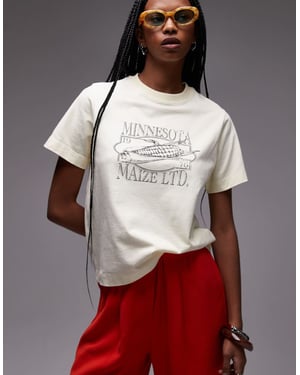 Topshop grafisk Minessota boxy t-shirt i smörmjölk