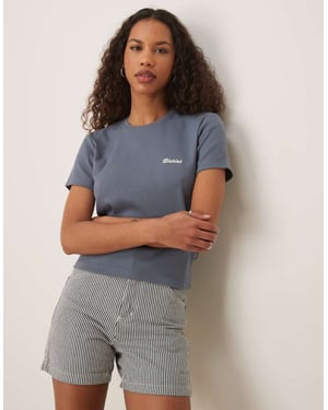 Dickies Lewistown broderad logotyp långline baby tee i mid blå